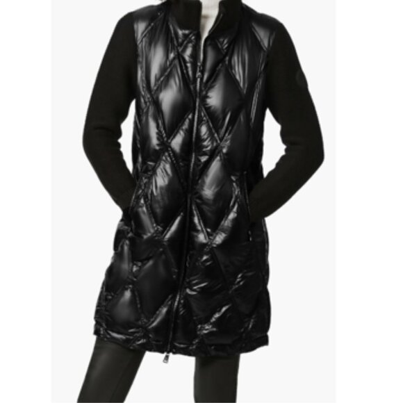 Stylish Black Quilted Women's Puffer Coat. Mixed Media Design. XS-S. - Picture 12 of 14